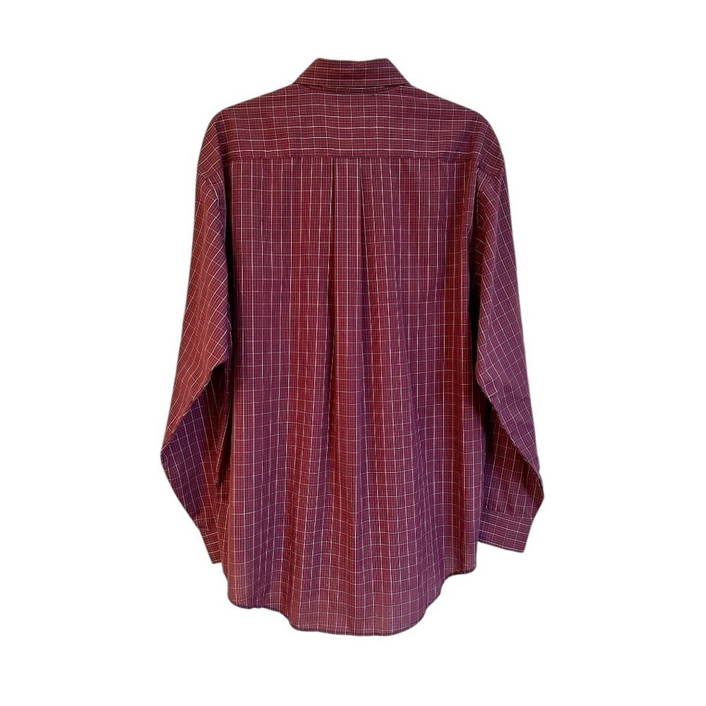 VAN HEUSEN, MENS, LONG SLEEVE OXFORD SHIRT.  RED WITH NAVY PLAID, SIZE 15-15 1/2 - Picture 2 of 3